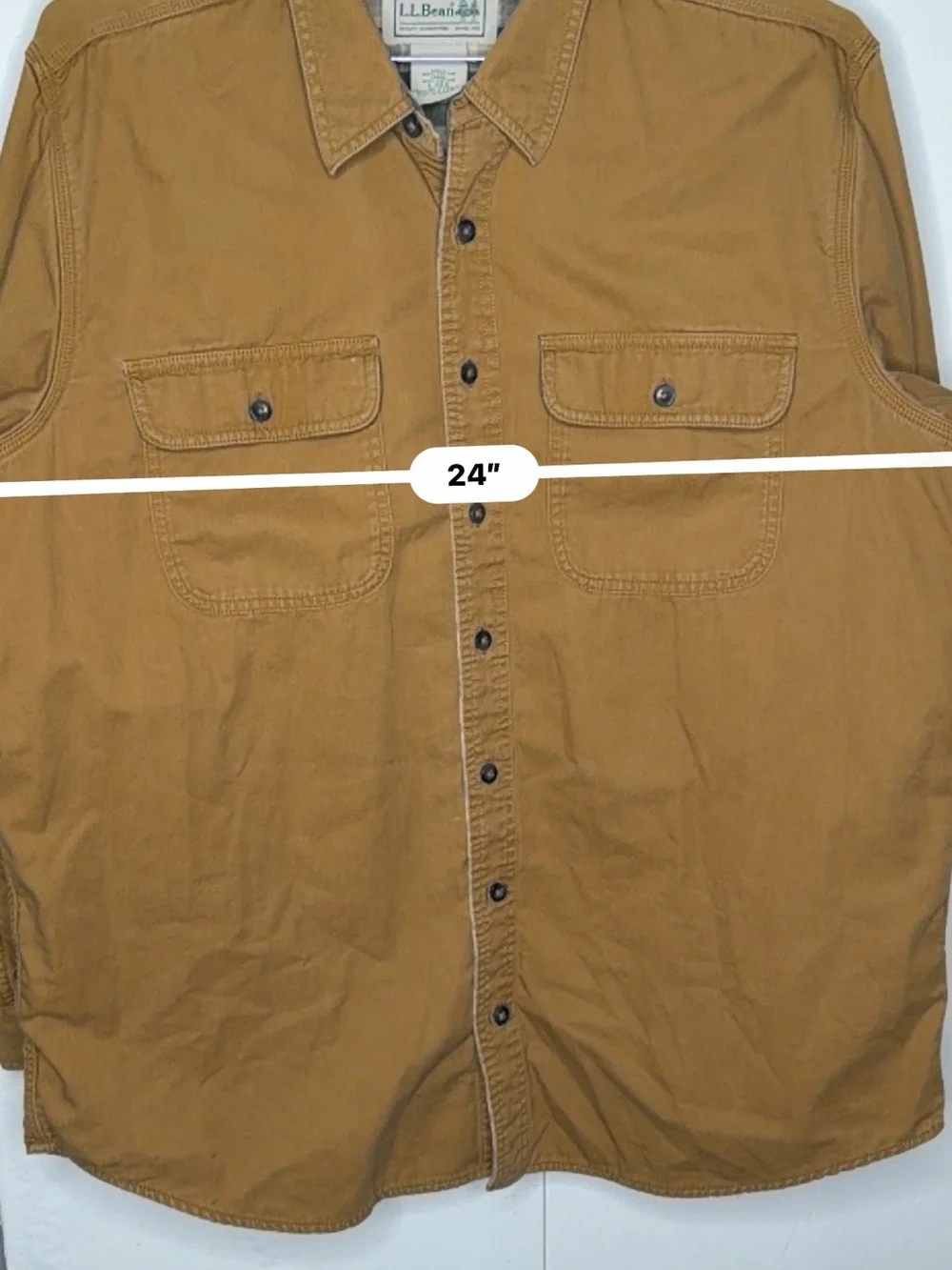LL BEAN Shirt Mens L Hurricane Flannel Lined Plaid Button Up Shacket Camel brown